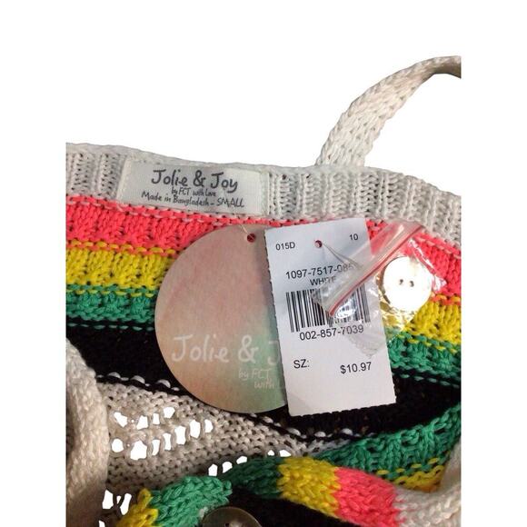 Jolie & Joy Crop Top Womens Small Crotchet Striped Multi Color Retro Boho NEW - Picture 3 of 6